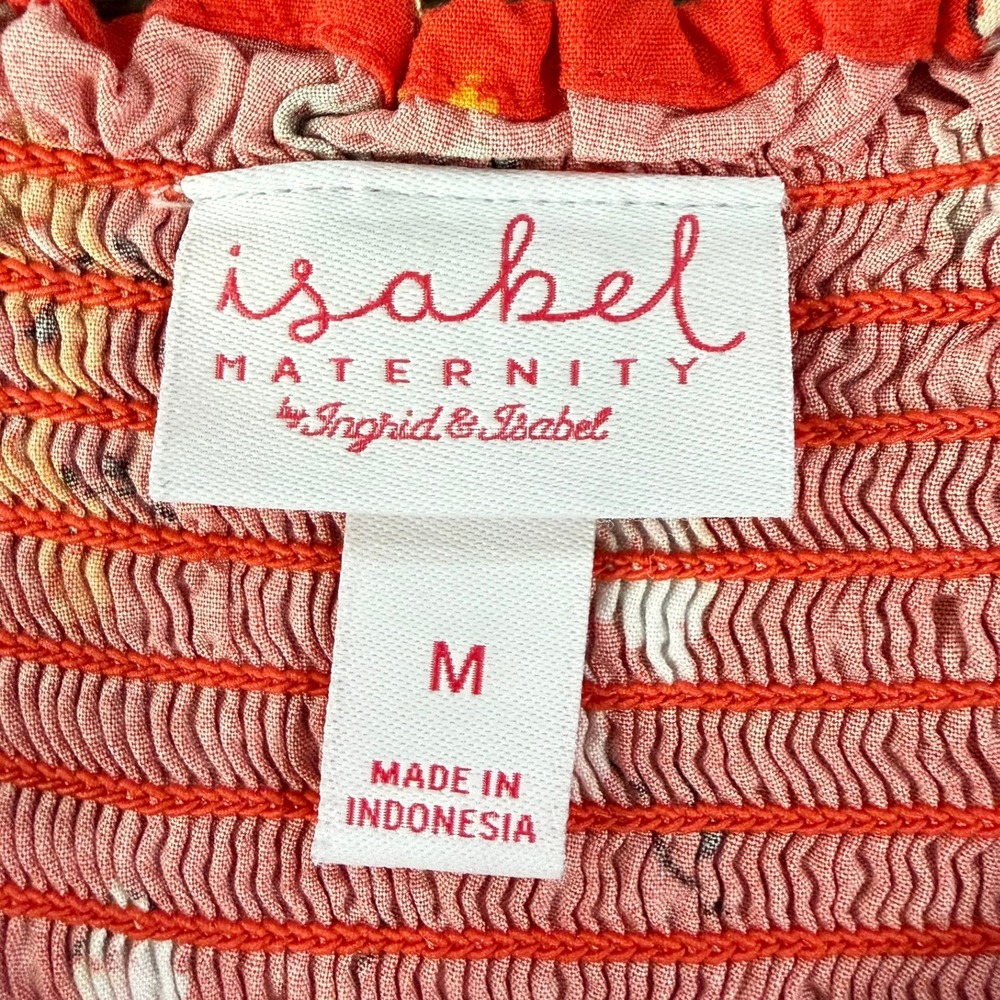 Isabel Maternity Maxi Dress M Orange Floral Smocked Ruffle Hem Sleeveless Summer - Picture 7 of 10